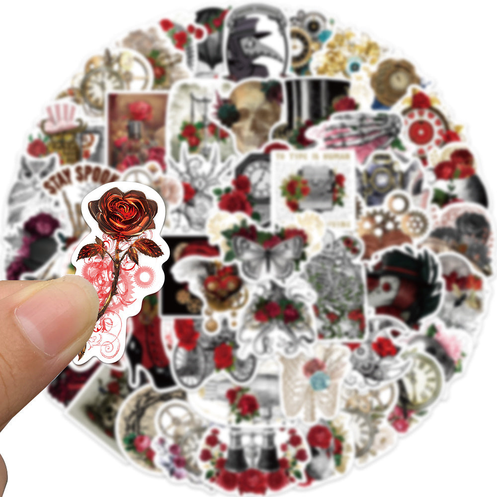 50pcs Steampunk Rose Flowers Cyberpunk Style Stickers