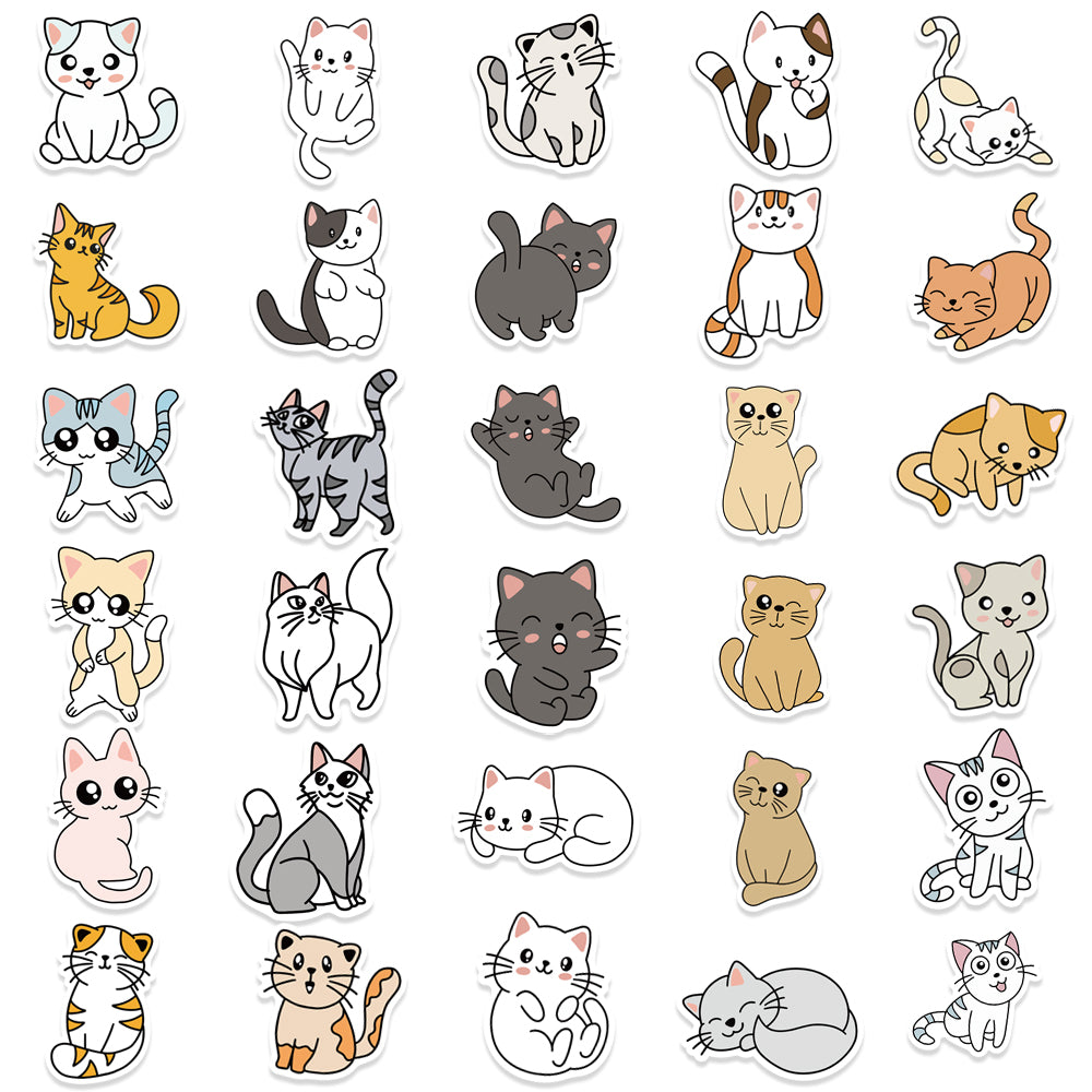 60pcs Cartoon Cats Stickers Cute Animals Waterproof