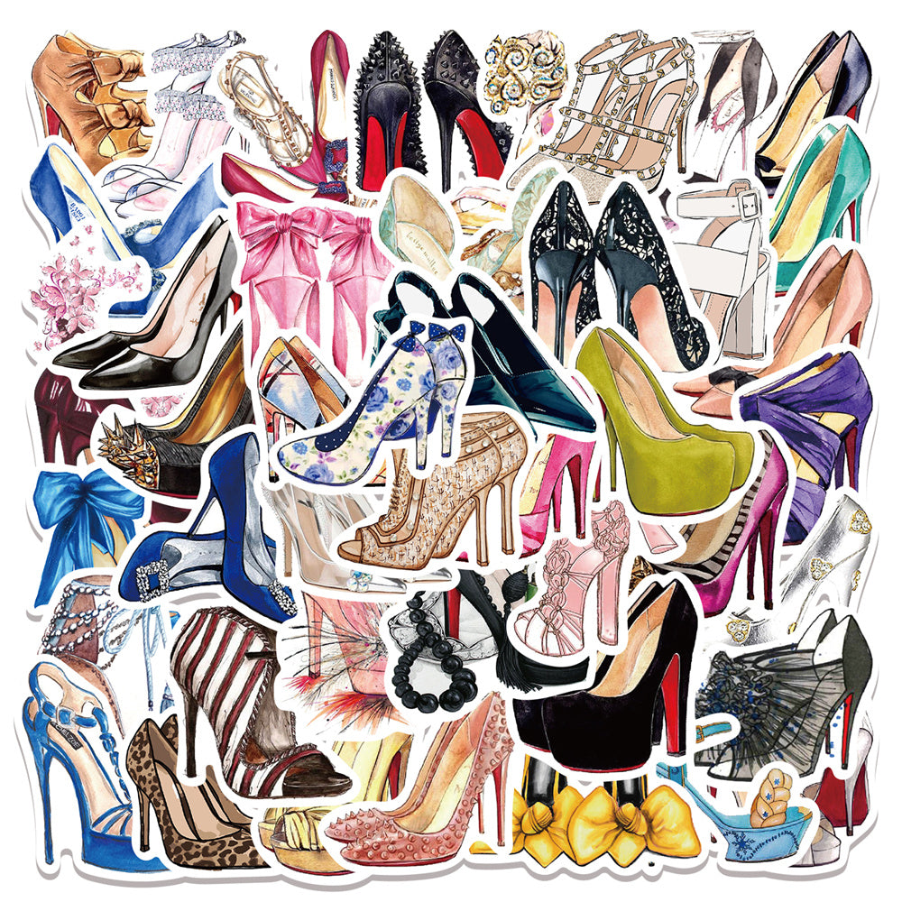 50pcs Colorful High Heels Crystal Shoes Stickers