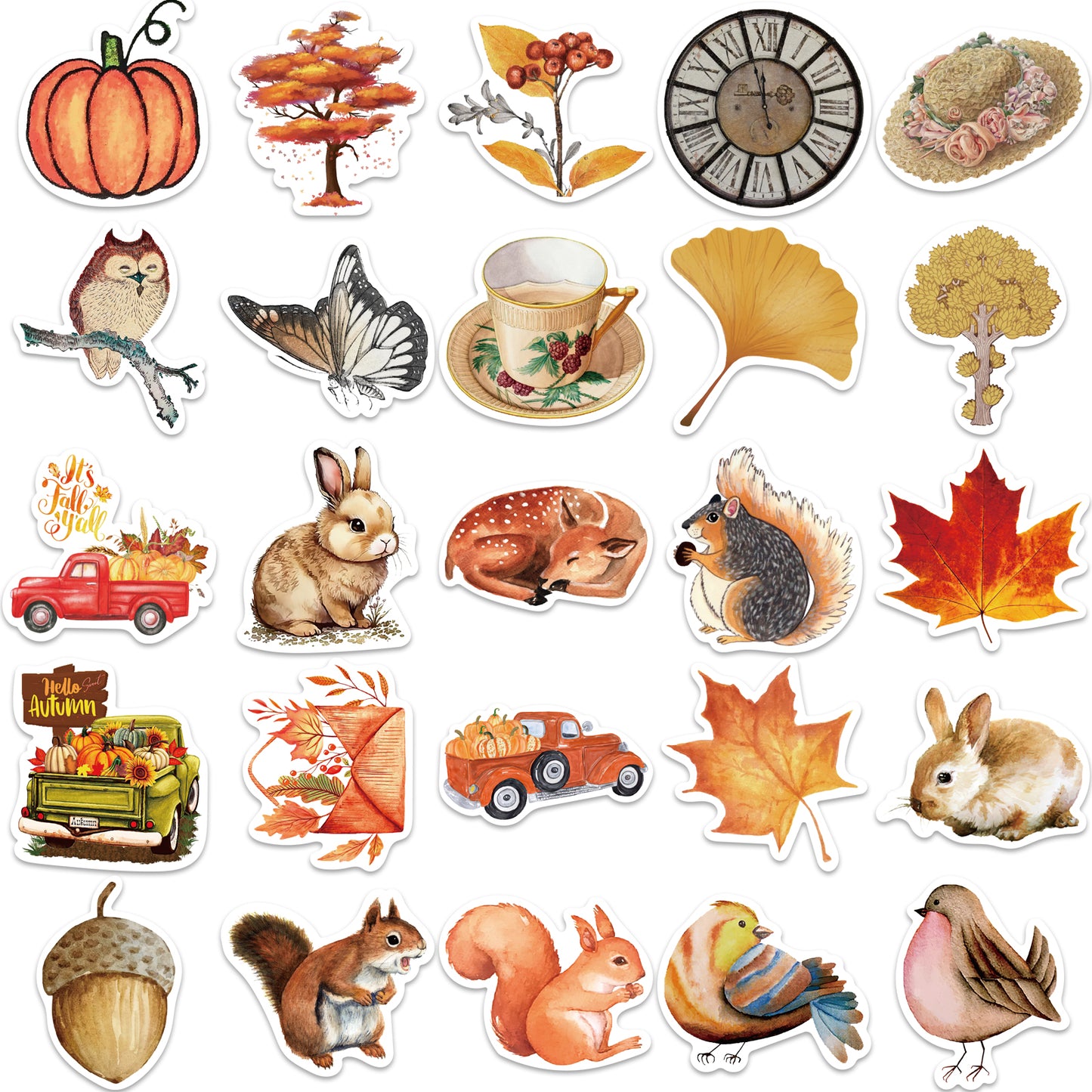 50pcs Autumn Forest Stickers Leaf Ginkgo Biloba Squirrels