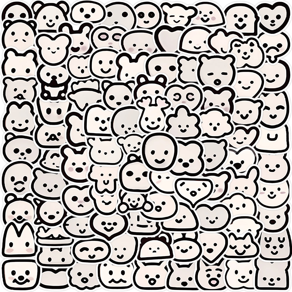 100pcs Black and White Cartoon Emoji Memes Stickers