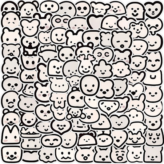 100pcs Black and White Cartoon Emoji Memes Stickers