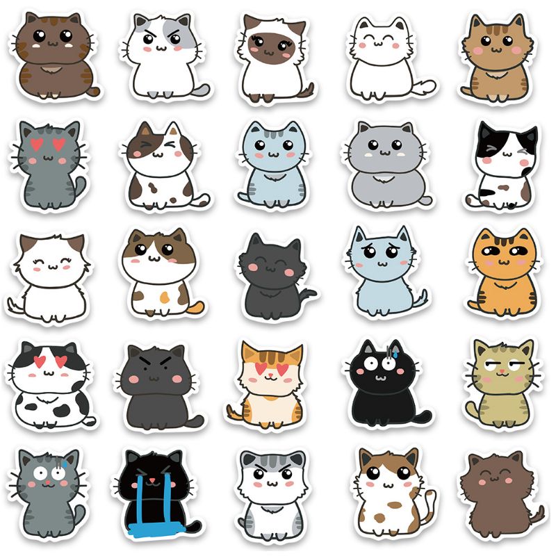 50pcs Cute Cats Stickers Cartoon Animals Cats Emoji