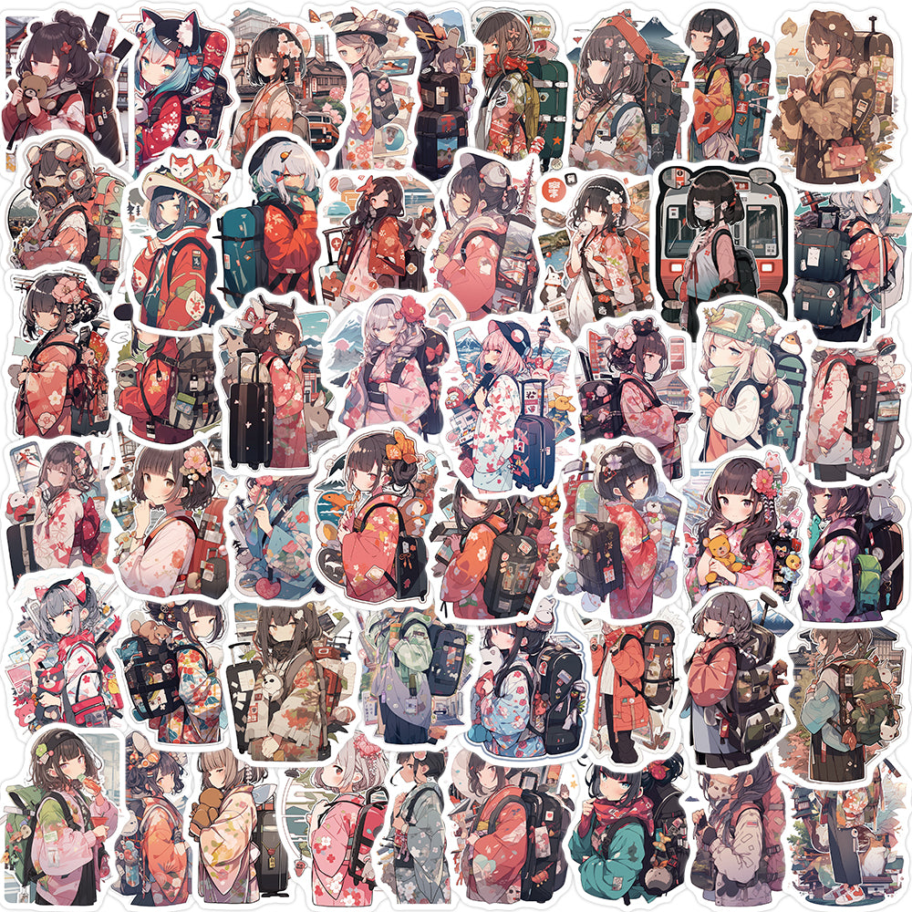 50pcs Japanese Traveling Anime Girl Japanese Kimono Stickers