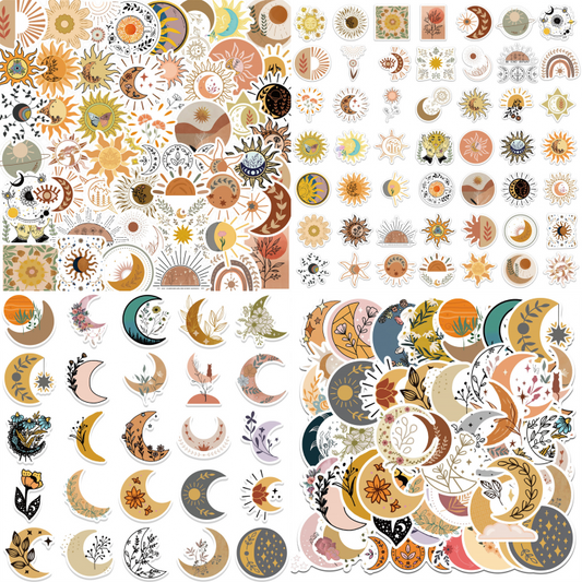 100pcs Sun Moon & Flowers Planet Stickers