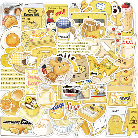 50pcs Yellow INS Cartoon Food Popcorn Stickers