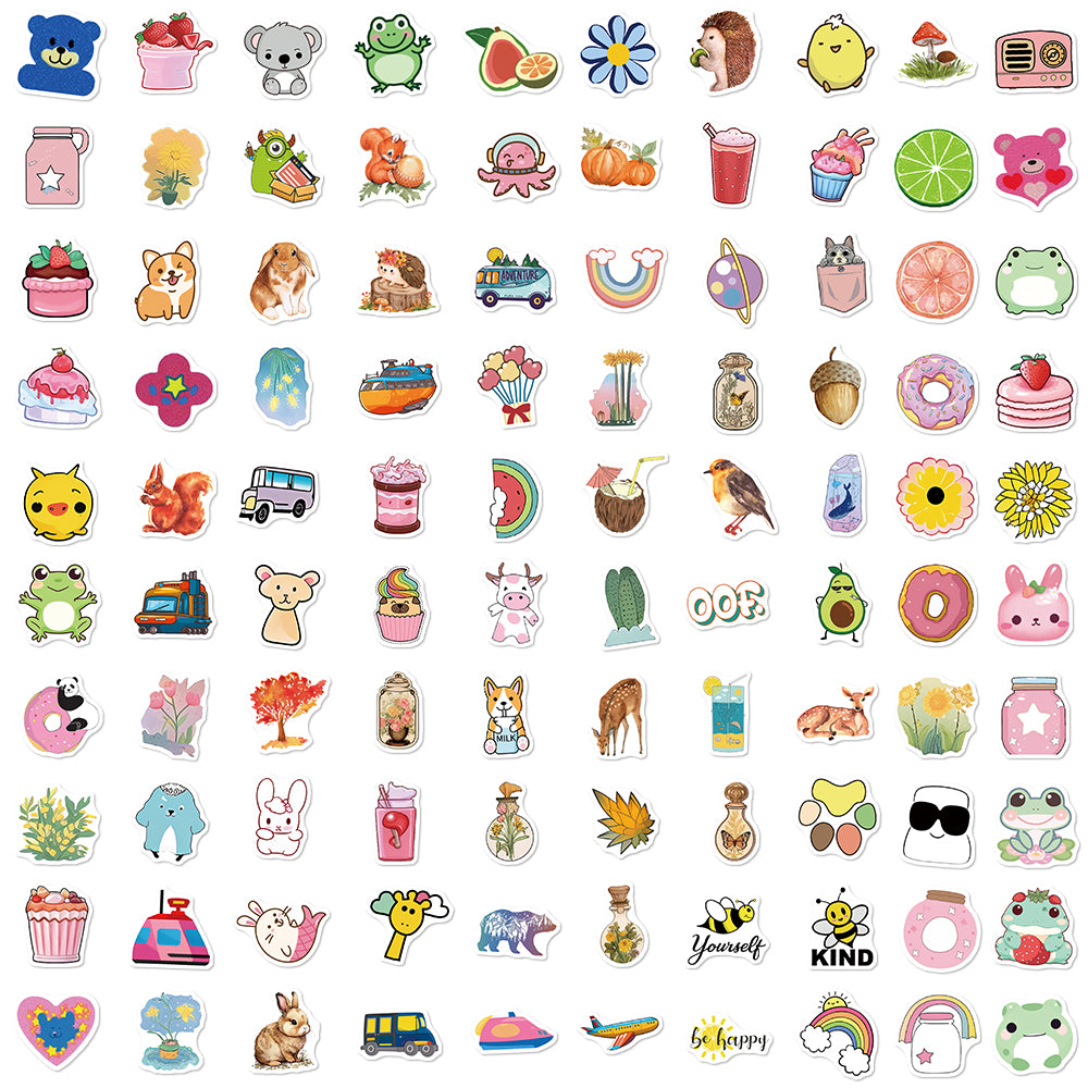 100pcs Cartoon Cute INS Style Animals 6 Stickers