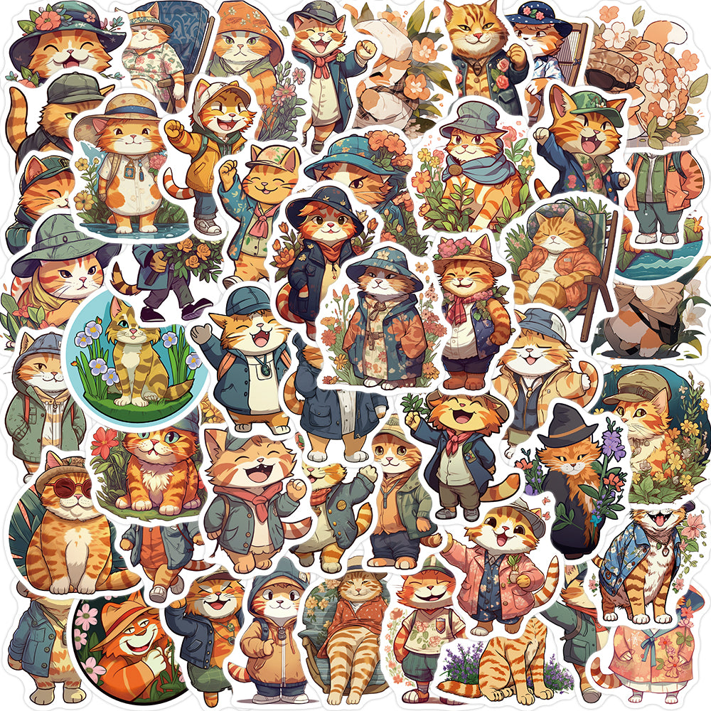 50pcs Orange Cat Cartoon Animals Stickers