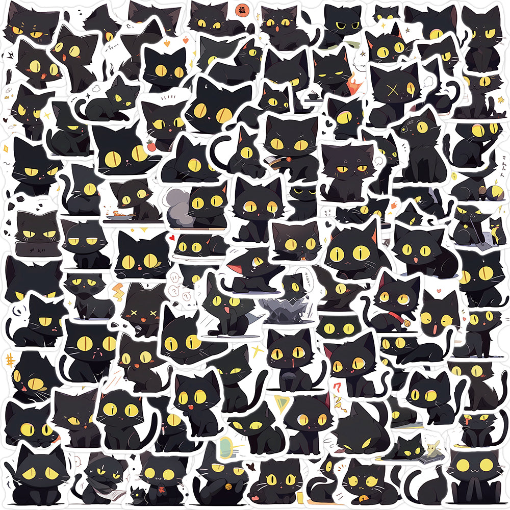 100pcs Black Cat Family Cute Animals Stickers