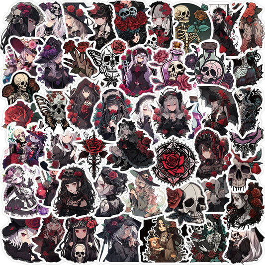 50pcs Gothic Style Rose Girl Skull Stickers
