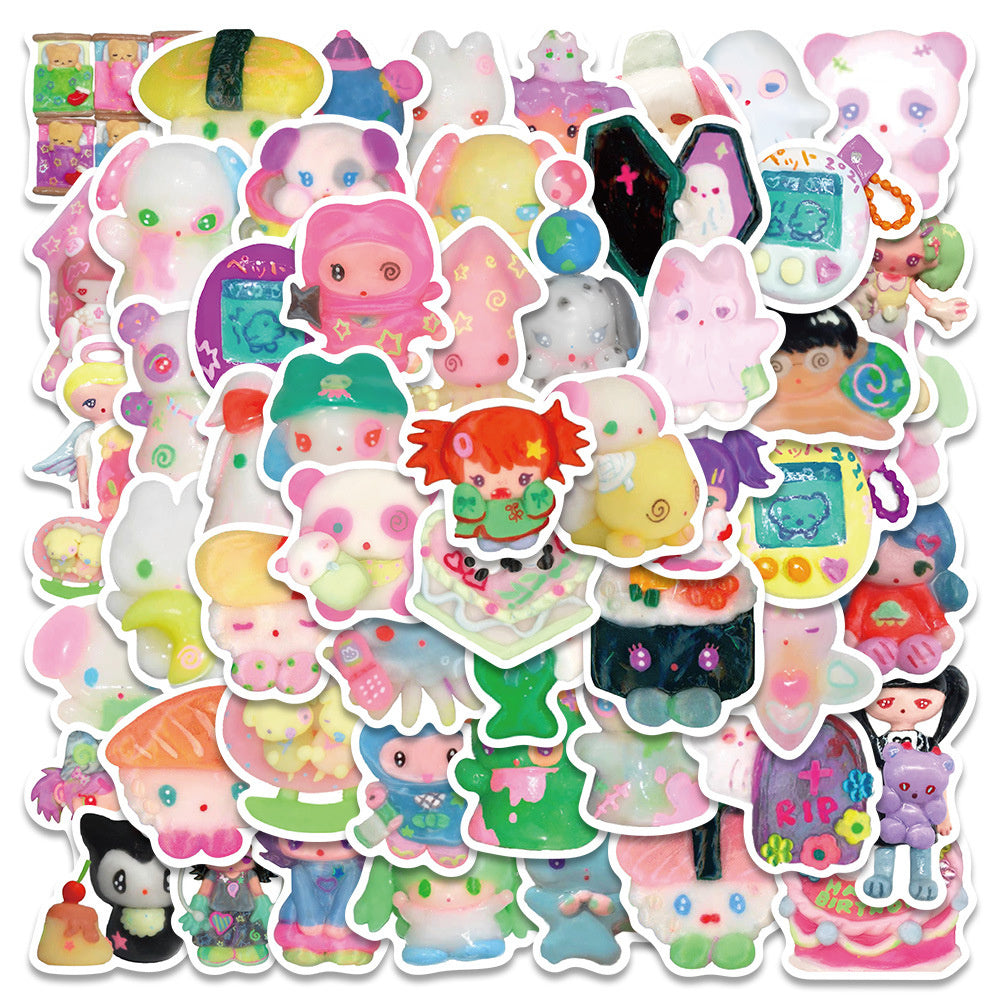 56pcs Clay Cute Dolls Cartoon Stickers