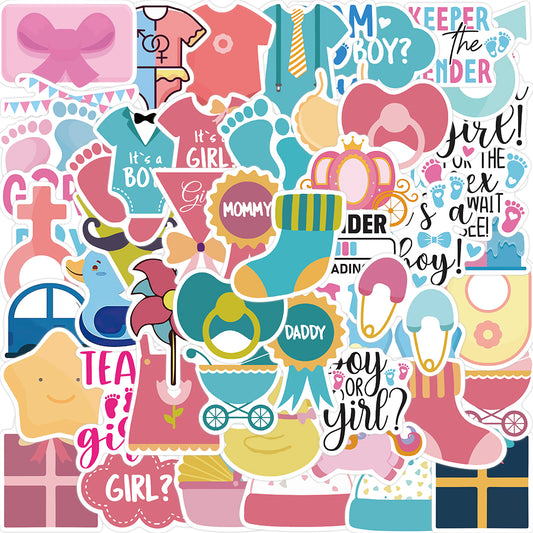 52pcs Baby's Gender Revealed Stickers Kds Cartoon Awards