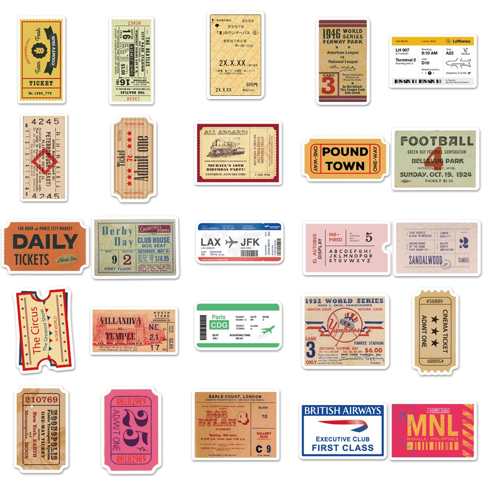 100pcs Vintage Retro Posters Tickets Stickers