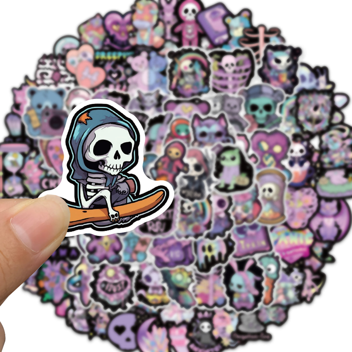 100pcs Dark Gothic Cartoon Skeleton Stickers