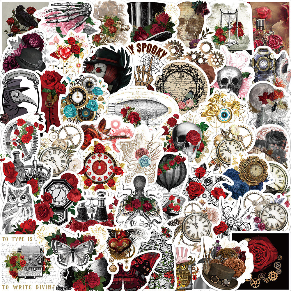 50pcs Steampunk Rose Flowers Cyberpunk Style Stickers