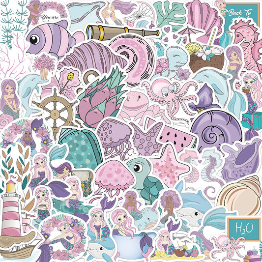 56pcs Pink Mermaid Maritime mythology Stickers