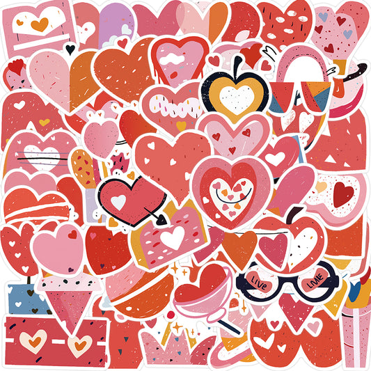 50pcs Cartoon Red Pink Love Heart Stickers