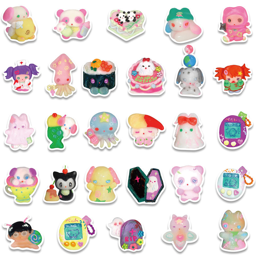 56pcs Clay Cute Dolls Cartoon Stickers