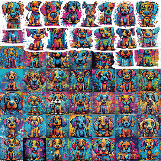 50pcs Colorful Trippy Doodle Puppy Stickers
