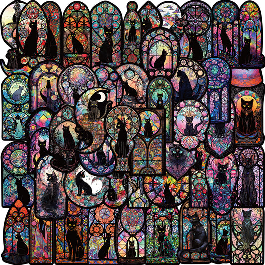 50pcs Gothic Style Black Cat Stickers