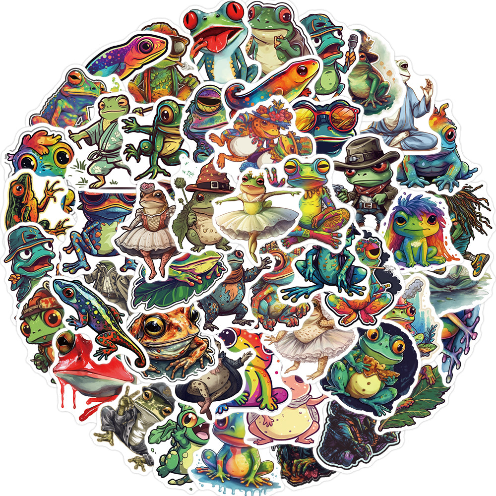 51pcs Colorful Trippy Frogs Animals Stickers