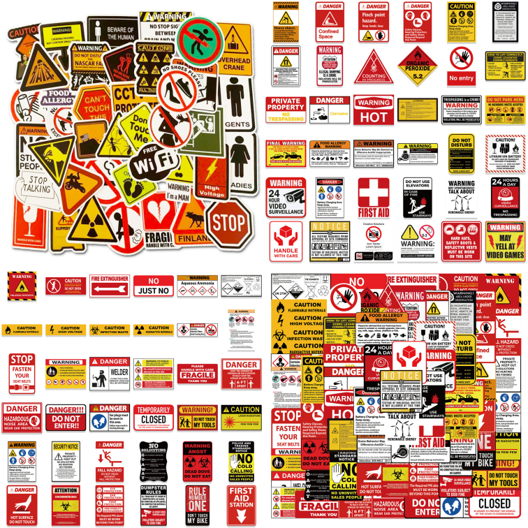 125pcs Warning Sign Stickers – AU Sticker World