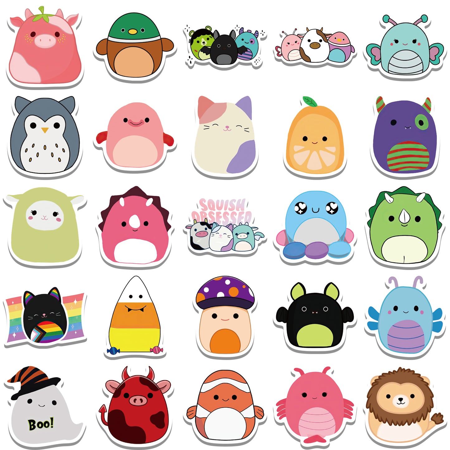 52pcs Squish Mallow Stickers Cute Cartoon Plush Toy