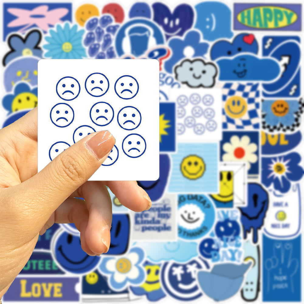 59pcs Blue Theme Smile Face Cartoon Stickers