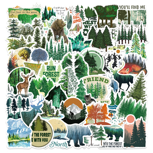 50pcs Forest Stickers Trees Bear Lake