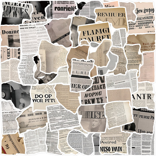 50pcs Fragmentary Text Old Newspaper Shards Stickers