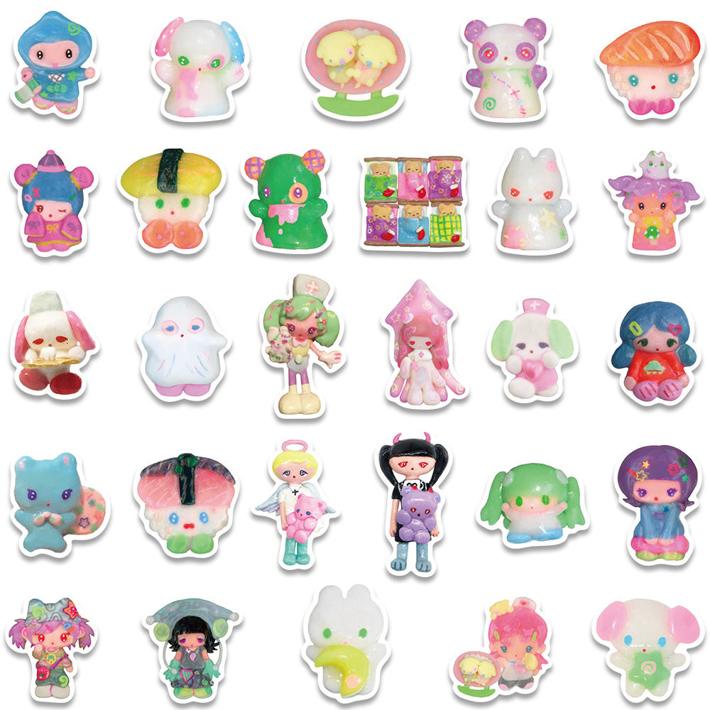 56pcs Clay Cute Dolls Cartoon Stickers