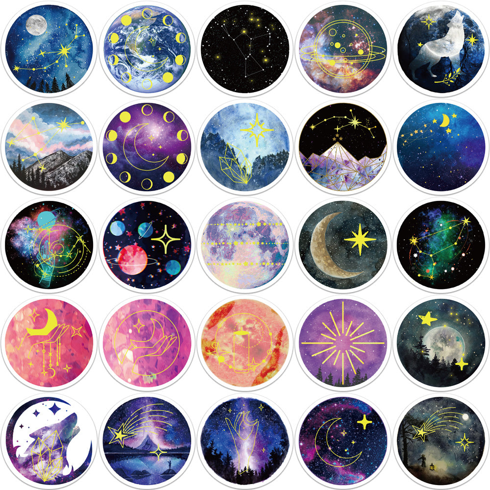 50pcs Moonlight Sky Scenery Round Stickers