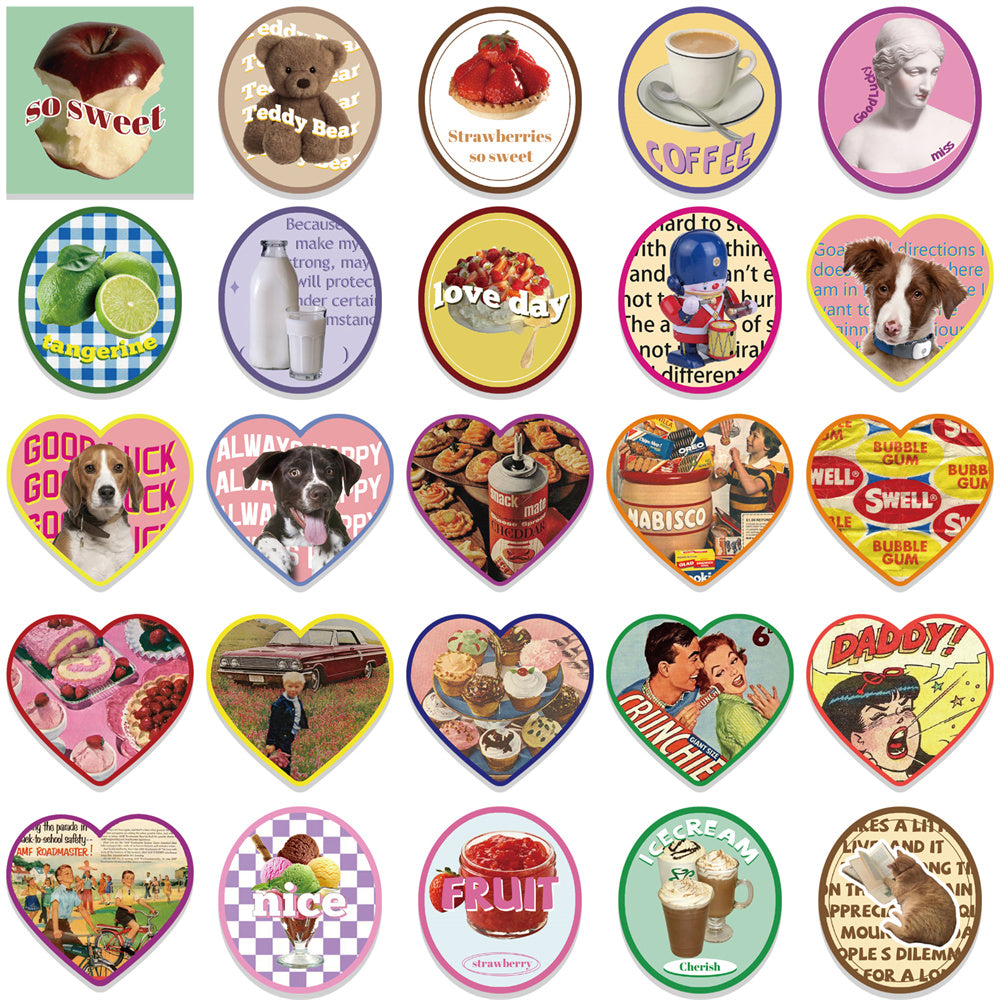 50pcs Retro Sweetheart with Animals Coffee Stickers