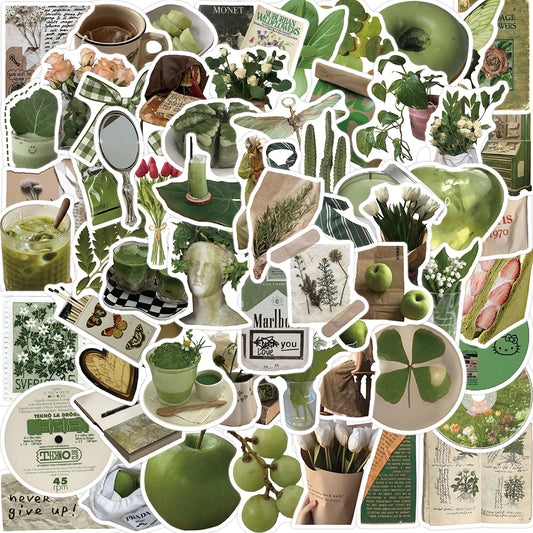 62pcs Olive Green Theme Goods Stickers Vegetables