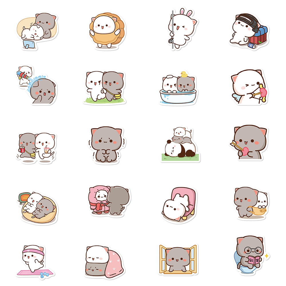 60pcs Peach Cat Stickers Cute Cartoon Animals