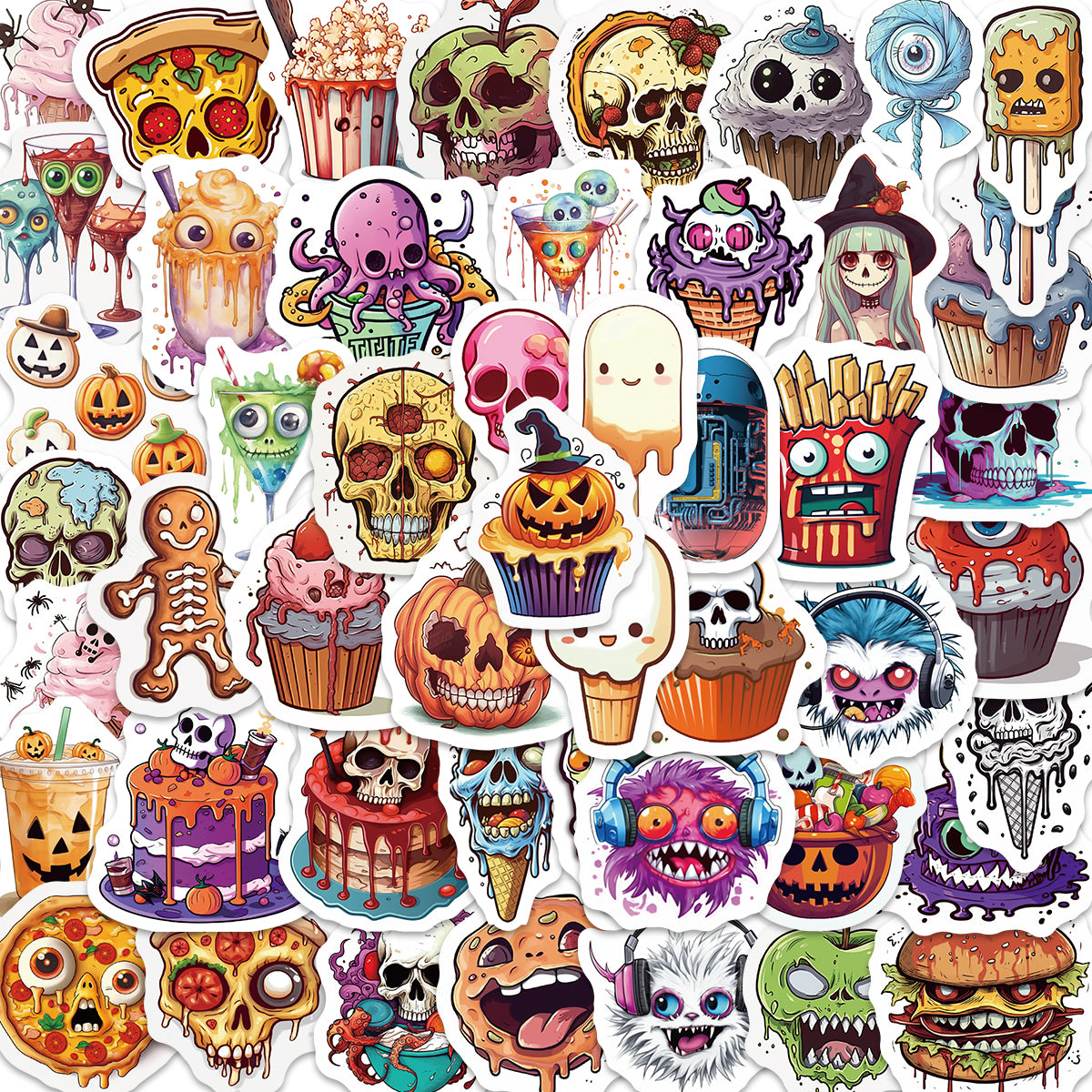 50pcs Halloween Scary Horror Food Ice-cream Stickers