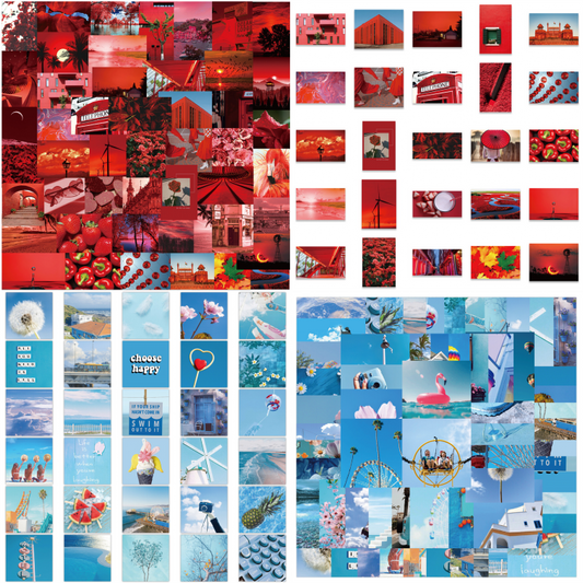 117pcs Red & Blue Scenery Stickers