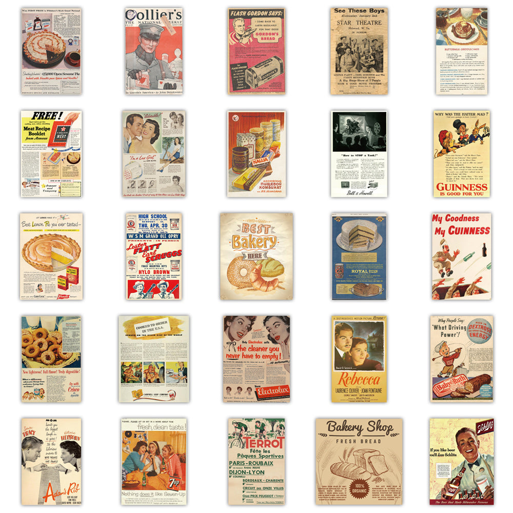 100pcs Vintage Retro Posters Tickets Stickers