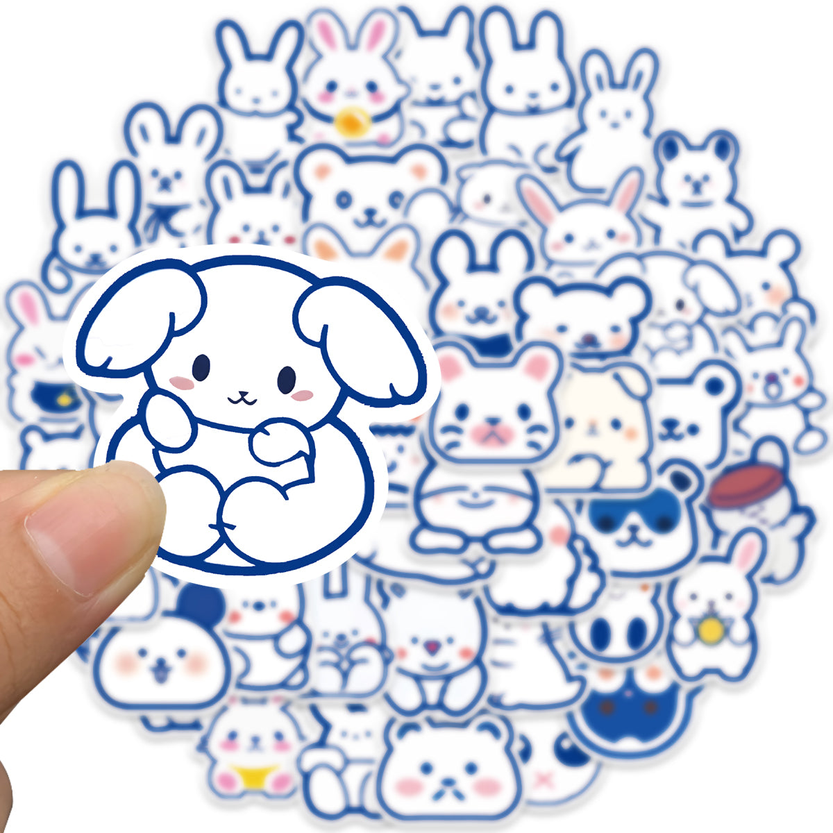 50pcs Blue Cute Animals Bunny Bear Stickers