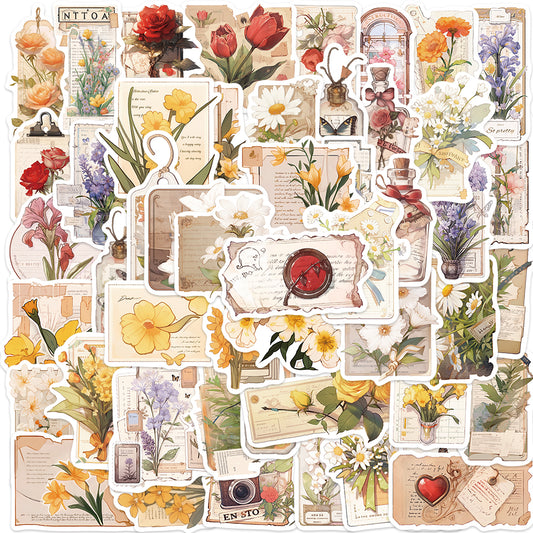 50pcs Retro Flowers Bookmarks Stickers