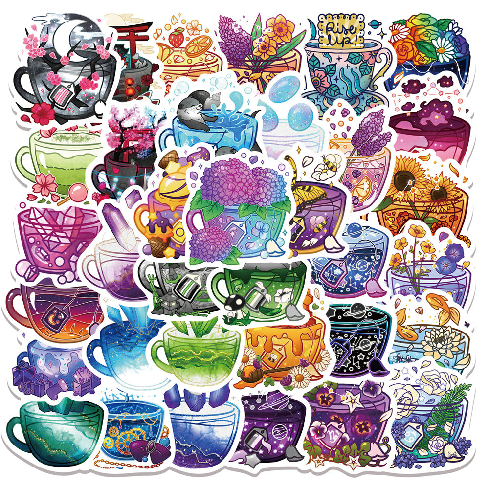 49pcs Flower Cups Cartoon Crystal Stickers