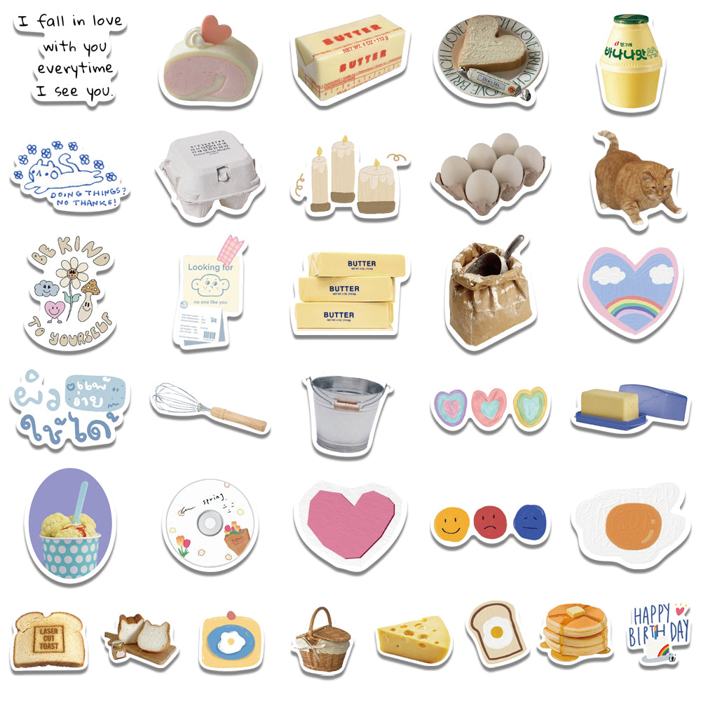 99pcs Cream Tea Stickers Butter Bread Coffee