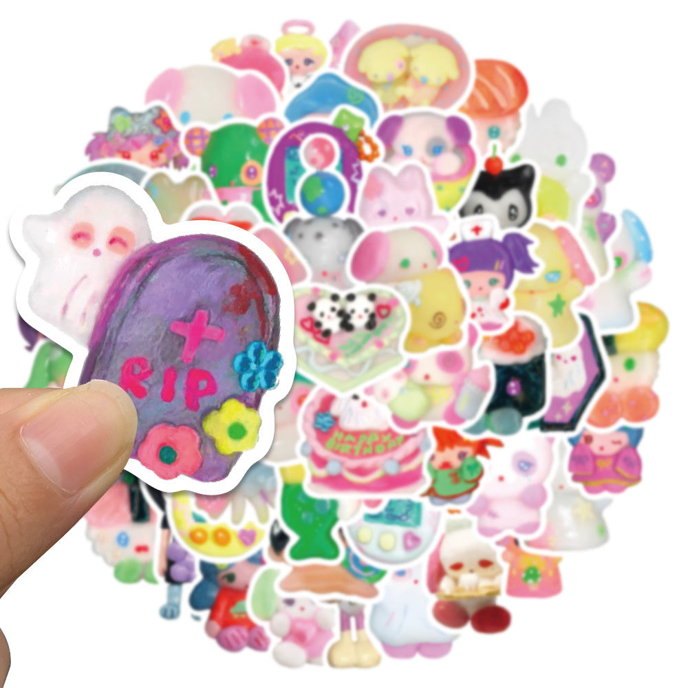 56pcs Clay Cute Dolls Cartoon Stickers