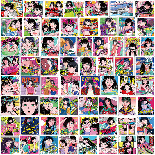 64pcs Retro Anime Girls Illustration Stickers