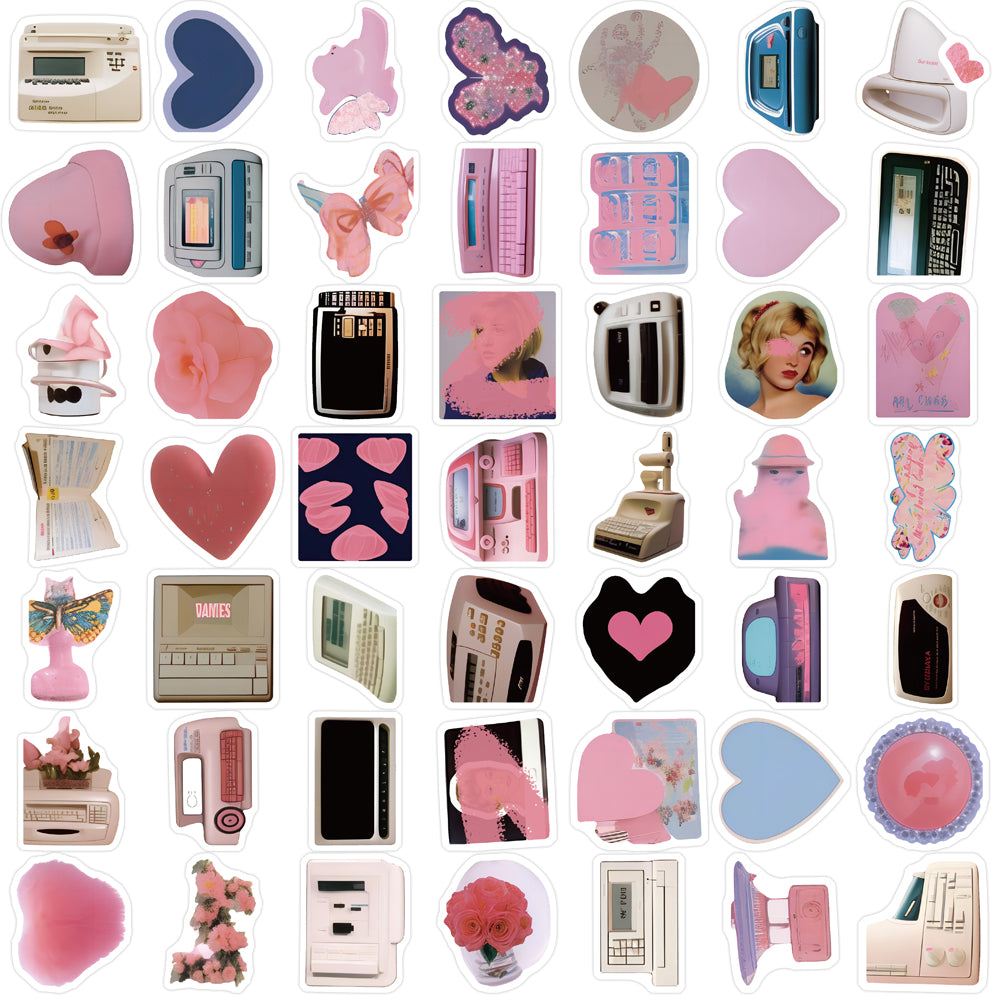 50pcs Pink INS Retro Style Stickers