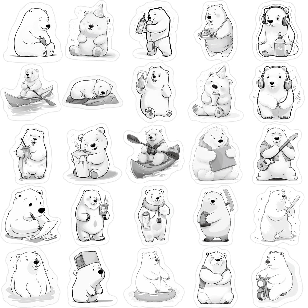 53pcs White Polar Bears Cute Cartoon Animals Stickers