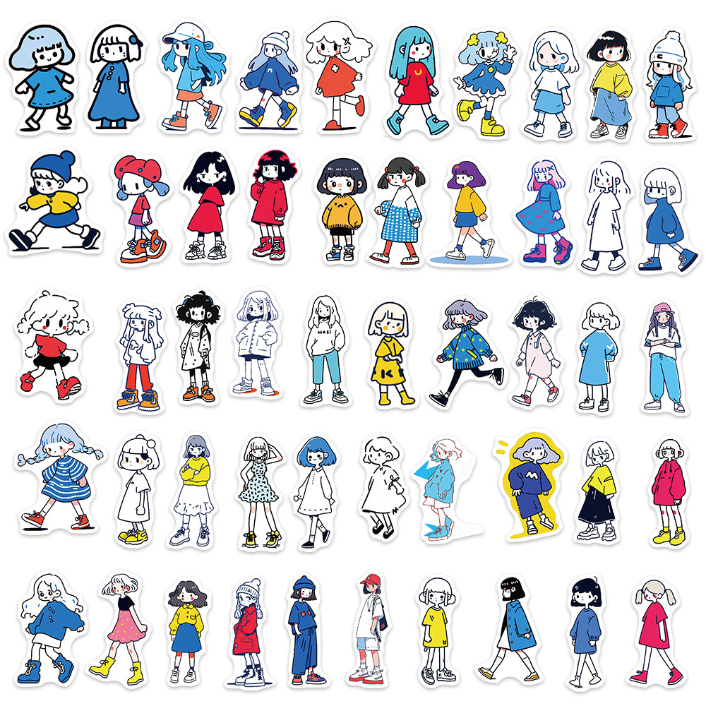 50pcs Sketch Girl Cartoon Stickers