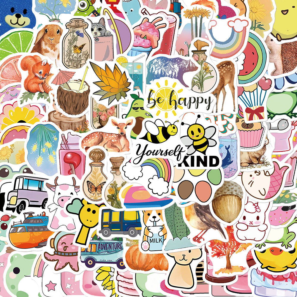 100pcs Cartoon Cute INS Style Animals 6 Stickers