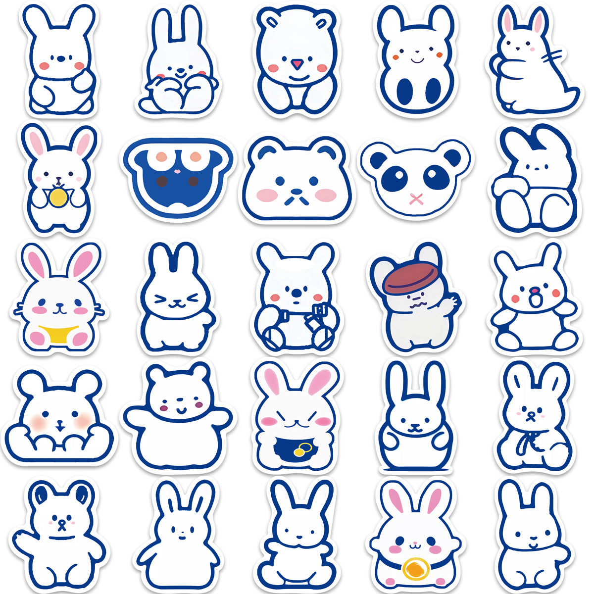 50pcs Blue Cute Animals Bunny Bear Stickers