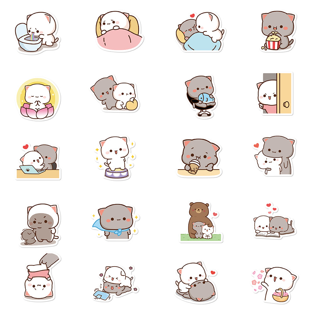 60pcs Peach Cat Stickers Cute Cartoon Animals